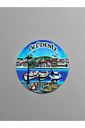 ÖLÜDENİZ Temalı Kabartmalı Polyester Magnet 7cm çap Mavi