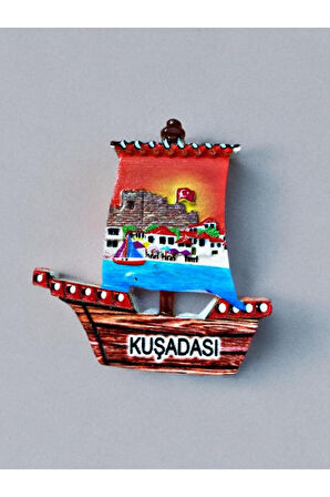 KUŞADASI Temalı Kabartmalı Polyester Magnet 7cm x 7,5cm Turuncu