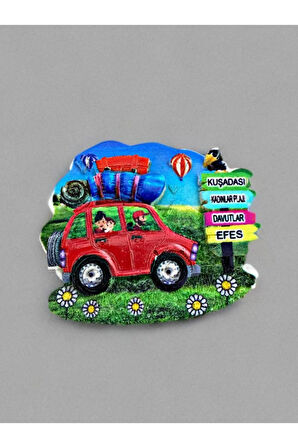 KUŞADASI / KADINLAR PLAJI / DAVUTLAR / EFES  Temalı Kabartmalı Polyester Magnet 7,5cm x 6cm Pembe