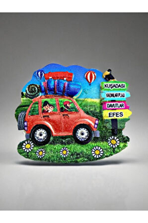 KUŞADASI / KADINLAR PLAJI / DAVUTLAR / EFES  Temalı Kabartmalı Polyester Magnet 7,5cm x 6cm Pembe