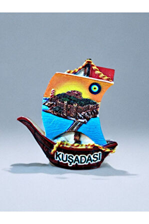 KUŞADASI Temalı Kabartmalı Polyester Magnet 7cm x 7,5cm Turuncu