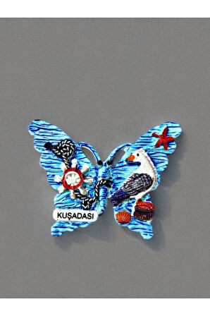 KUŞADASI Temalı Kabartmalı Polyester Magnet 8cm x 7cm Beyaz