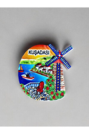KUŞADASI Temalı Kabartmalı Polyester Magnet 6cm x 6cm Turuncu