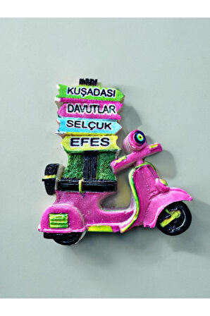 KUŞADASI / DAVUTLAR / SELÇUK / EFES Temalı Kabartmalı Polyester Magnet 6,5cm x 6,5cm Pembe