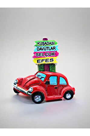 KUŞADASI / DAVUTLAR / SELÇUK / EFES Temalı Kabartmalı Polyester Magnet 7cm X 7cm. Kırmızı