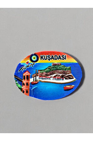 KUŞADASI Temalı Kabartmalı Polyester Magnet 7cm x 5cm Turuncu