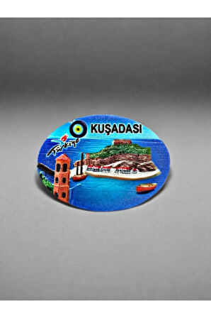 KUŞADASI Temalı Kabartmalı Polyester Magnet 7cm x 5cm Turuncu