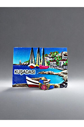 KUŞADASI Temalı Kabartmalı Polyester Magnet 7cm x 5cm Turuncu