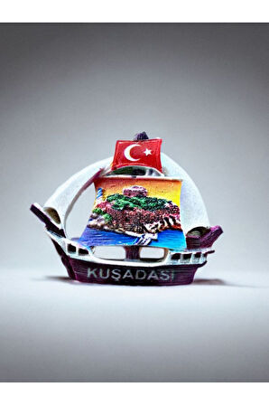 KUŞADASI Temalı Kabartmalı Polyester Magnet 7cm x 6cm Turuncu