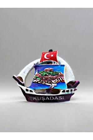 KUŞADASI Temalı Kabartmalı Polyester Magnet 7cm x 6cm Turuncu