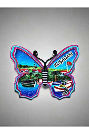 KUŞADASI Temalı Kabartmalı Polyester Magnet 9cm x 7cm Kırmızı