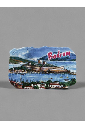 BODRUM Temalı Çatlatma Polyester Magnet 9,5cm x 6cm Lacivert