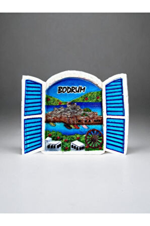 BODRUM Temalı Kabartmalı Polyester Magnet 7cm x 5,5 cm Mavi