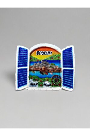 BODRUM Temalı Kabartmalı Polyester Magnet 7cm x 5,5 cm Turuncu