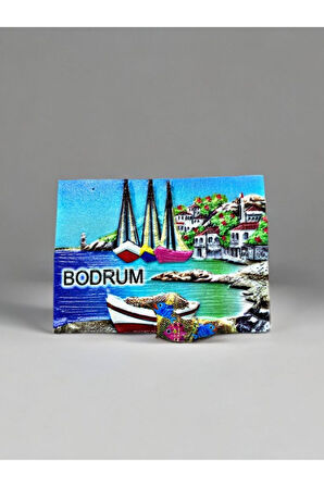 BODRUM Temalı Kabartmalı Polyester Magnet 7,5cm x 5cm Turuncu