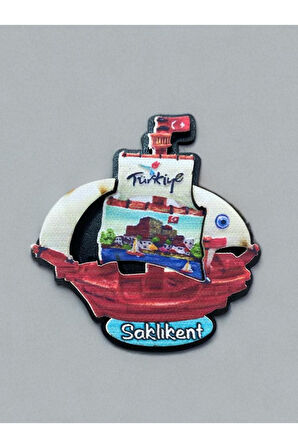 SAKLIKENT Temalı Ahşap 3D Magnet 7,5cm x 8cm
