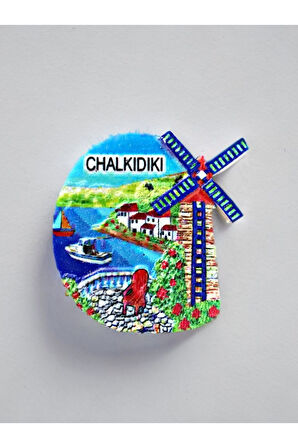 CHALKIDIKI Temalı Kabartmalı Polyester Magnet Buzdolabı Süsü 6,5cm x 6,5cm Lacivert