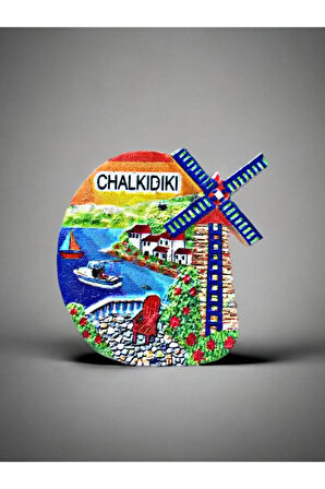 CHALKIDIKI Temalı Kabartmalı Polyester Magnet Buzdolabı Süsü 6,5cm x 6,5cm Turuncu