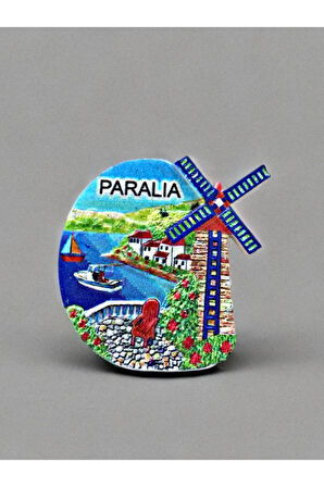 PARALIA Temalı Kabartmalı Polyester Magnet Buzdolabı Süsü 6,5cm x 6,5cm Lacivert