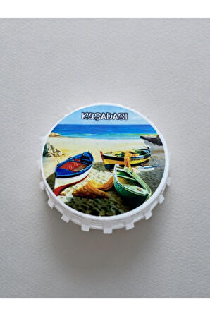 KUŞADASI Temalı Kapak Şeklinde Açacak Magnet Şişe Açacağı Gümüş