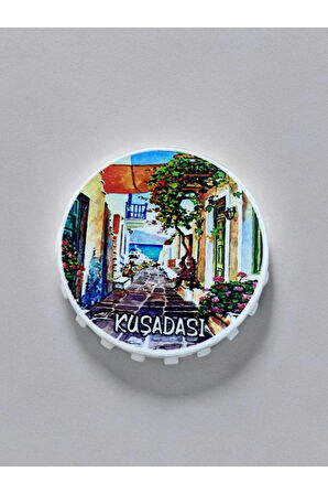 KUŞADASI Temalı Kapak Şeklinde Açacak Magnet Şişe Açacağı Mavi