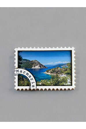 MARMARİS Temalı Magnet Ahşap Lazer Kesim 3 Boyutlu Buzdolabı Süsü Mavi