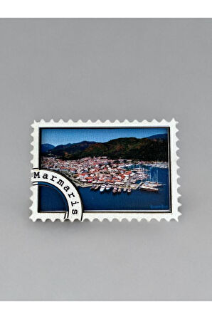 MARMARİS Temalı Magnet Ahşap Lazer Kesim 3 Boyutlu Buzdolabı Süsü Mavi