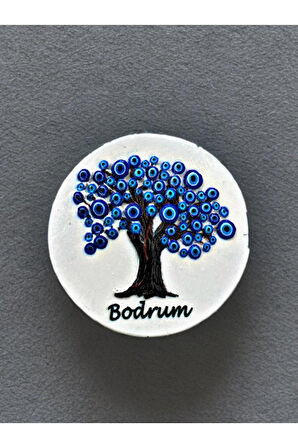 BODRUM Temalı Kabartmalı Polyester Magnet 7cm çap Lacivert