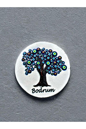 BODRUM Temalı Kabartmalı Polyester Magnet 7cm çap Lacivert