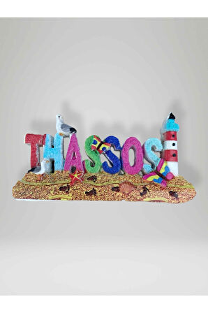 THASSOS Temalı Kabartmalı Polyester Magnet Buzdolabı Süsü Mavi