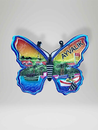 AYVALIK Temalı Kelebek Şeklinde Polyester Magnet Buzdolabı Süsü
