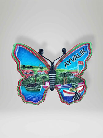 AYVALIK Temalı Kelebek Şeklinde Polyester Magnet Buzdolabı Süsü