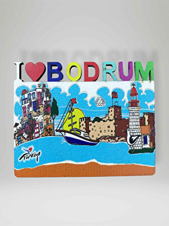 BODRUM Temalı Ahşap Magnet Lazer Kesim Buzdolabı Süsü