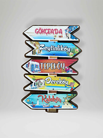 GÖKÇEADA / ZEYTİNLİKÖY / TEPEKÖY / DEREKÖY / KALEKÖY Temalı Ahşap Magnet Buzdolabı Süsü 
