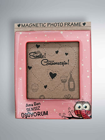 Sevimli Sözlü Çerçeve Magnet  Fotoğraf Alanlı Buzdolabı Süsü  9,5 cm x 11 cm