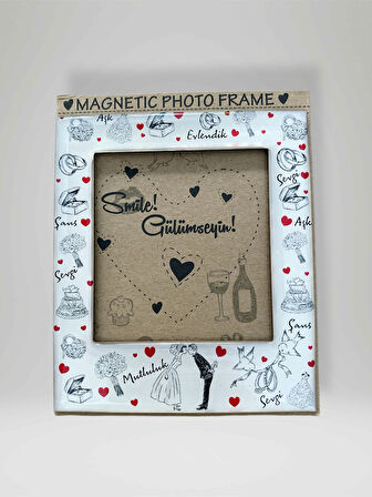 Sevimli Sözlü Çerçeve Magnet  Fotoğraf Alanlı Buzdolabı Süsü  9,5 cm x 11 cm