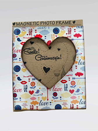 Sevimli Sözlü Çerçeve Magnet  Fotoğraf Alanlı Buzdolabı Süsü  9,5 cm x 11 cm