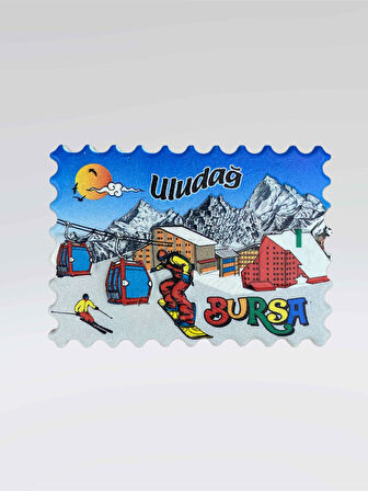 BURSA ULUDAĞ Temalı Kabartma Polyester Magnet Buzdolabı Süsü (kod:963)  7,5cm x 5,5cm