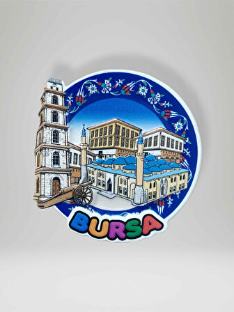 BURSA Temalı Kabartma Polyester Magnet Buzdolabı Süsü (kod:967)  7 cm ÇAP