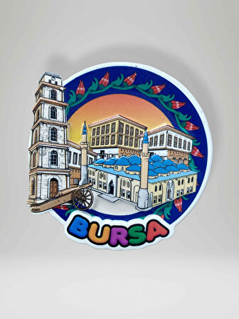 BURSA Temalı Kabartma Polyester Magnet Buzdolabı Süsü (kod:968)  7 cm ÇAP