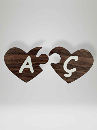 Ç Harfi (Sağ Parça) – Ahşap Puzzle Kalp Harf Magnet – Buzdolabı Süsü – İkili Uyumlu (kod:997)