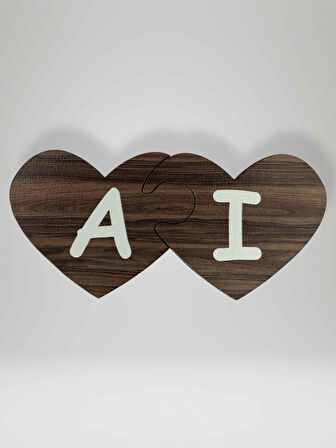 I Harfi (Sağ Parça) – Ahşap Puzzle Kalp Harf Magnet – Buzdolabı Süsü – İkili Uyumlu (kod:1011)