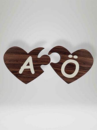 Ö Harfi (Sağ Parça) – Ahşap Puzzle Kalp Harf Magnet – Buzdolabı Süsü – İkili Uyumlu (kod:1026)