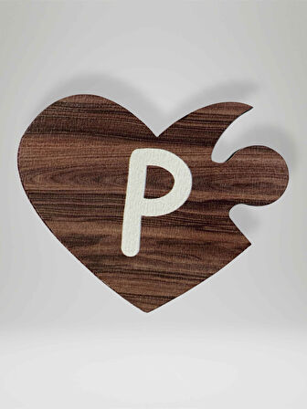 P Harfi (Sol Parça) – Ahşap Puzzle Kalp Harf Magnet – Buzdolabı Süsü – İkili Uyumlu (kod:1027)