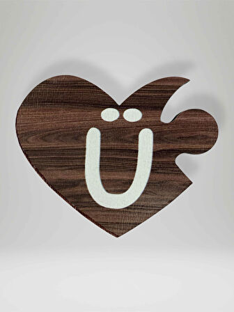 U Harfi (Sol Parça) – Ahşap Puzzle Kalp Harf Magnet – Buzdolabı Süsü – İkili Uyumlu (kod:1041)