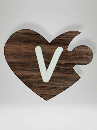 V Harfi (Sol Parça) – Ahşap Puzzle Kalp Harf Magnet – Buzdolabı Süsü – İkili Uyumlu (kod:1043)