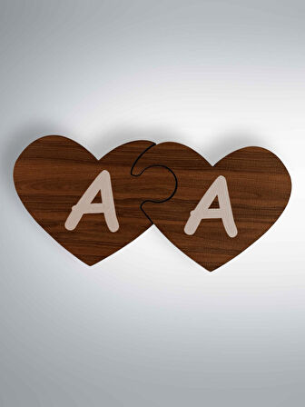 Ahşap Çift Kalp Puzzle Magnet Seti (2’li) – Harfli Buzdolabı Süsü (KOD:1050)