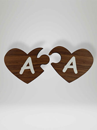 Ahşap Çift Kalp Puzzle Magnet Seti (2’li) – Harfli Buzdolabı Süsü (KOD:1050)