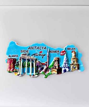ANTALYA ( Alanya, Side , Kemer , Belek ) Temalı Polyester Kabartmalı Magnet 10x4 cm (KOD:1108) Dekoratif Hediyelik Buzdolabı Süsü