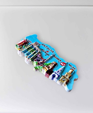 ANTALYA ( Alanya, Side , Kemer , Belek ) Temalı Polyester Kabartmalı Magnet 10x4 cm (KOD:1108) Dekoratif Hediyelik Buzdolabı Süsü
